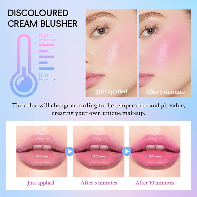 Color Changing Blusher, Black to Pink Blush for Cheek Tint PH Temperature Change Magic Moisturizing Multi-use Cream,LongLasting Waterproof Lightweight Natural-Looking Face Makeup-Velvo Beauty