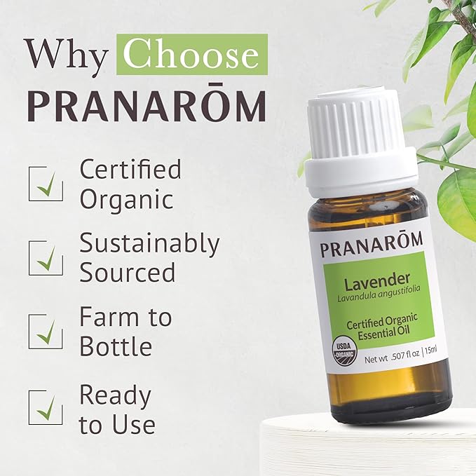 Pranarom USDA Certified Organic Lavender Essential Oil (15ml), 100% Pure Undiluted Therapeutic Grade from French Alps for Aromatherapy, Diffuser, Healthy Skin & Hair, Massage, Relaxation-Velvo Beauty