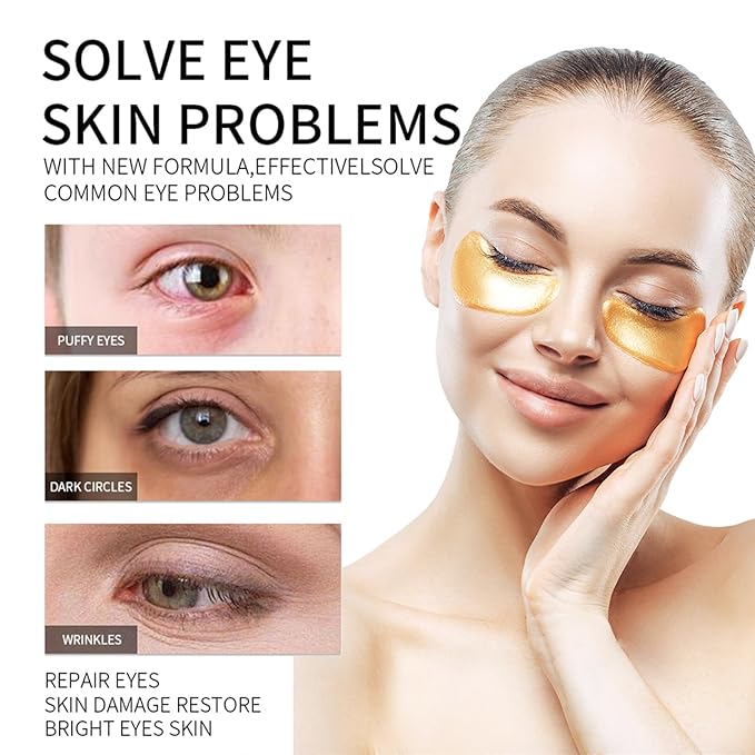30 Pairs Under Eye Patches for Puffy Eyes, 24k Gold Under Eye Mask, Gel Crystal Collagen Eye Masks for Dark Circles and Puffiness,Travel Eye Patches for Reducing Fine Lines,Moisturizing Skin Care Set-Velvo Beauty
