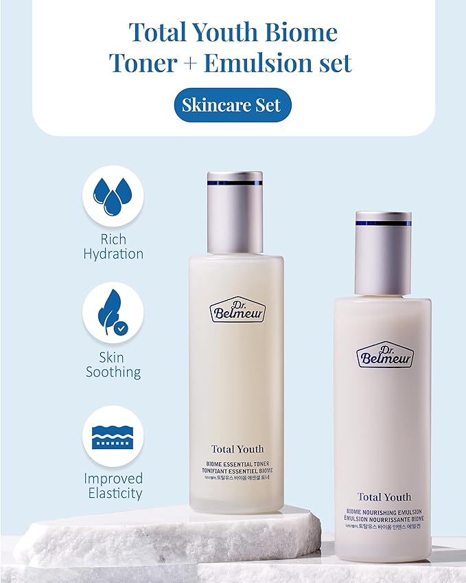 Total Youth Biome (Skincare Set, 12.2fl oz) - Premium Total Age-Defying Toner + Emulsion Set for Wrinkles, Elasticity, Hydration & Skin Tone. Korean Skin Care by LG Beauty. Collagen,-Velvo Beauty
