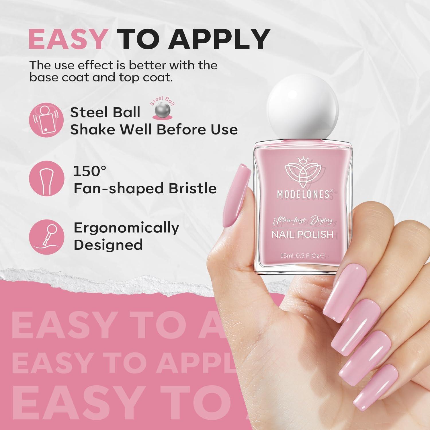 modelones Natural Pink Nail Polish, 15 ml Baby Pink Quick Dry Nail Lacquer Strengthener Long Last Shine Fingernail Toe Nail Art DIY Home Travel Manicure Gift for Women Girls 0.5 Fl Oz-Velvo Beauty