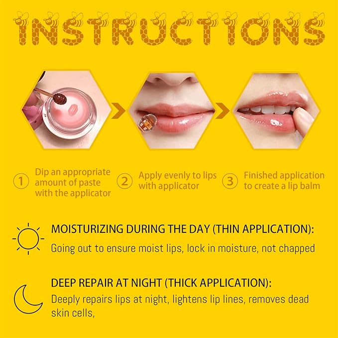 2PCS Bee Lip Balm Honey Pot, Honey Pot Lip Balm for Dry Cracked Lips, Strawberry Lip Balm Scrubs Exfoliator & Moisturizer, Hydrating Lip Balm Honey Pot with Wand, Lip Sleeping Mask (A)-Velvo Beauty