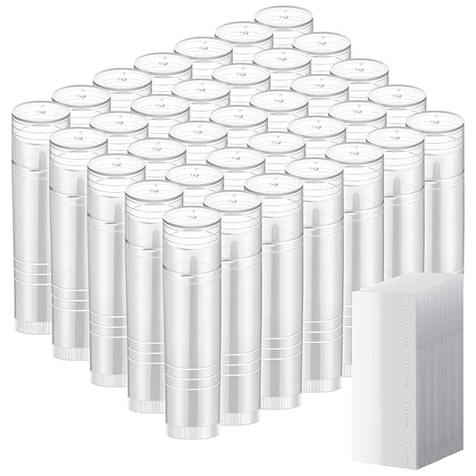50 Pcs Lip Balm Containers Tubes Empty 3/16 oz Clear Lip Tubes and Shrink Wrap, Lip Gloss Tubes Lip Balm Containers with White Caps Twist Tubes for making Gifts, Travel-Velvo Beauty