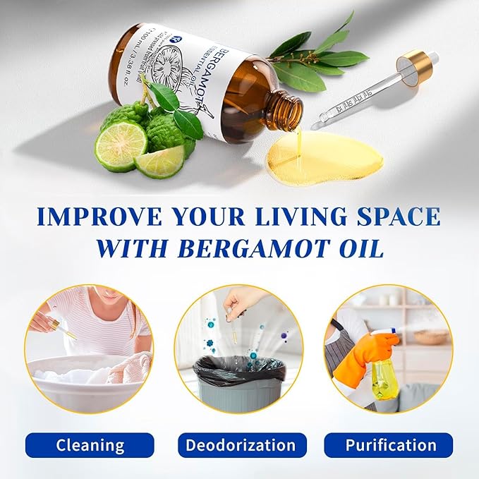 HIQILI Bergamot Essential Oil for Diffuser, Skin, Hair, DIY, 100% Pure & Natural - 3.38 Fl Oz (100 mL)-Velvo Beauty