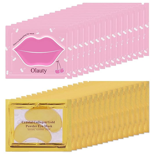 30 Pairs Lip Masks & Eye Mask, 24K Gold Gel Crystal Collagen Eye Patches for Puffy Eyes, Moisturizing Lip Mask Crystal Lip Pads, Under Eye Patches for Dark Circles, Eye Bags, Wrinkles and Fine Lines-Velvo Beauty