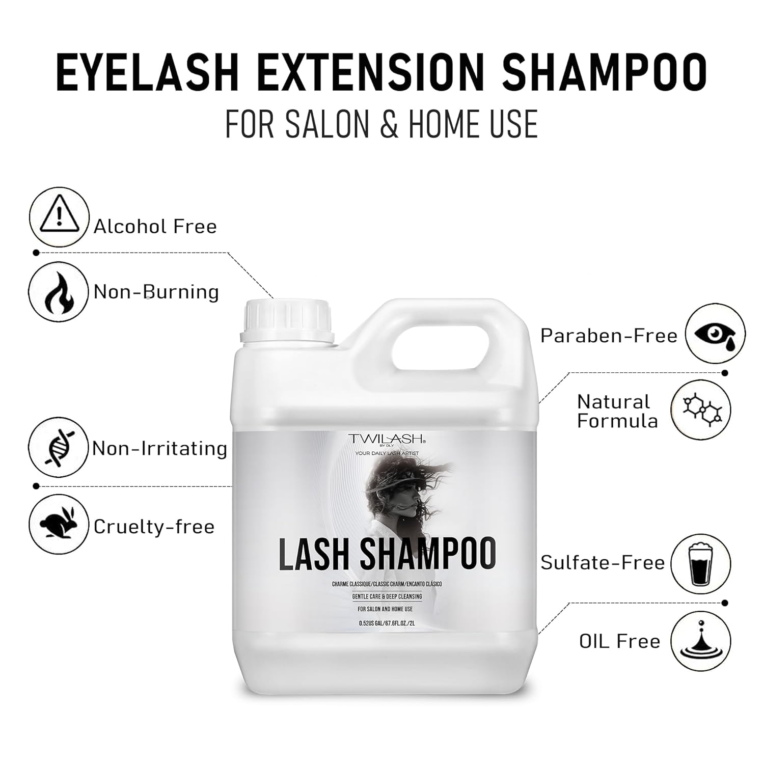 Lash Shampoo Bulk, Eyelash Cleanser for Extensions 2 Liters, Dispenser Pump, Non-irritating or Burning Eyelid Foaming Cleanser for Professional Salon and Home Use (Classic Charm-2L)-Velvo Beauty