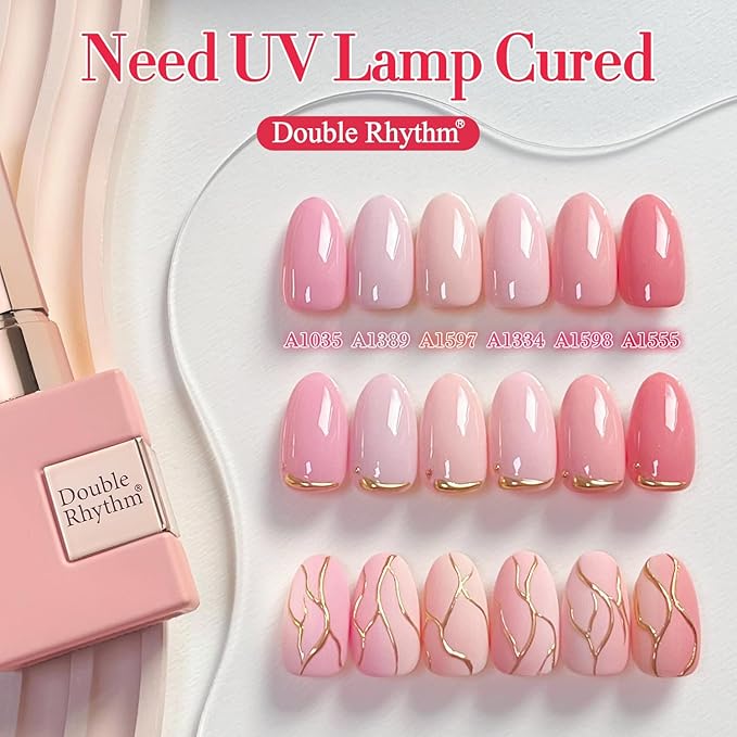 Double Rhythm 6 Pcs 15 ML Gel Polish Set Same Color Same Bottle Soak Off Gel Polish Kit Nail Art Manicure Salon DIY at Home for Women (Light Pale Peach Pink Orange Rose-T6-19)-Velvo Beauty