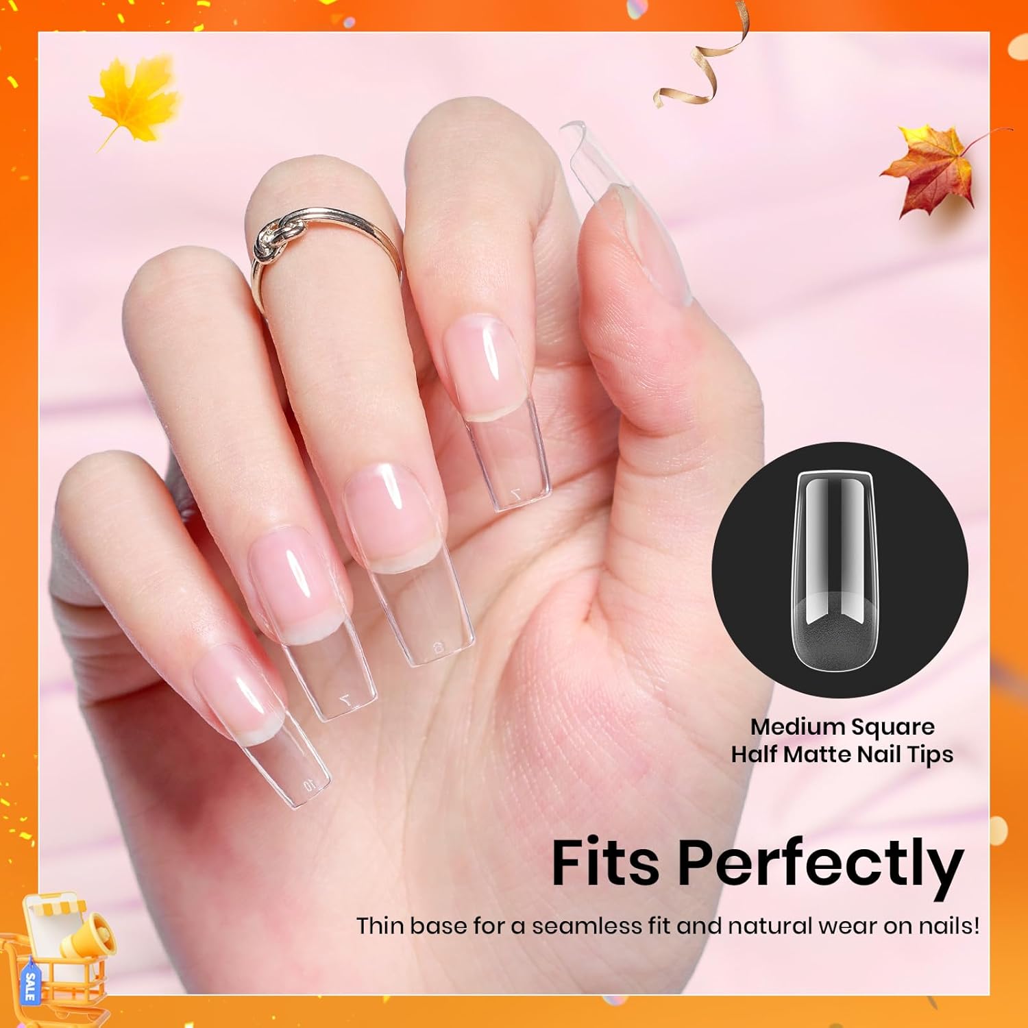 Beetles Nail Tips Medium Square 576Pcs 12 Sizes - Pre-Etched Soft Acrylic Nail Tips Half Matte False Nails Nail Art Full Cover Press Ons Nail Extensions Gift Set Home DIY Nail Salon-Velvo Beauty