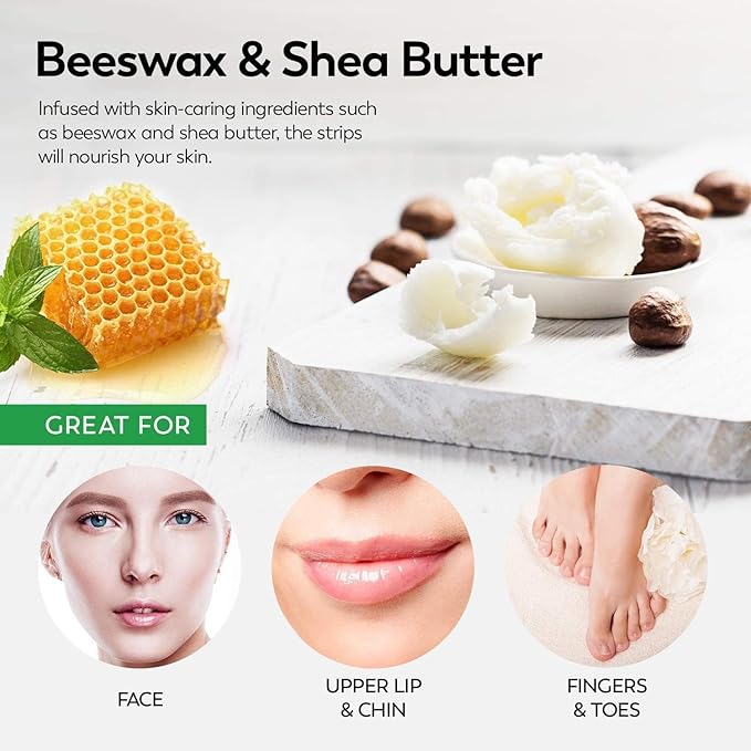 ShineMore Facial Wax Strips for hair removal - Hypoallergenic for All Skin Types - - Gentle and Fast-Working for Face, Eyebrow, Upper Lip, and Chin (40 Women Wax Strips + 4 Calming Oil Wipes NATURE NATION Ingredients )-Velvo Beauty