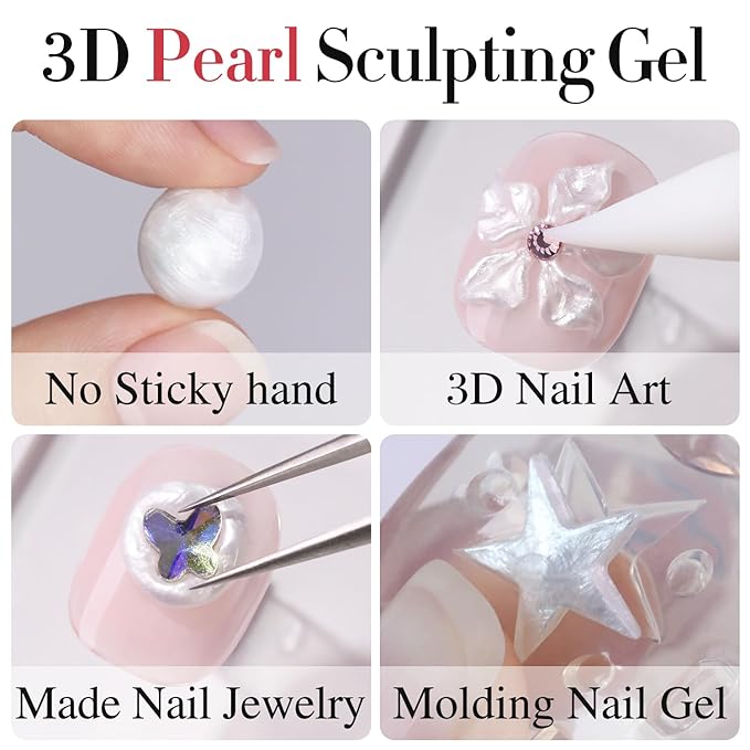 Double Rhythm 3D Nail Gel Pearl Solid Sculpting Gel for Nail Art Non-Sticky Hard Gel for Building Carving Molding Nail Extension Soak Off UV/LED Nail Art Salon Home DIY 0.5 Oz (Silver-Silk 01)-Velvo Beauty
