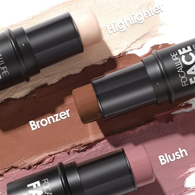 FOCALLURE 3 Pcs Cream Contour Sticks,Shades with Highlighter & Bronzer & Blush,Non-greasy Long-wear Face Contouring Pen,Easy to Sculpt the Face and Create a Lightweight Finishing Makeup,NEUTRAL-Velvo Beauty