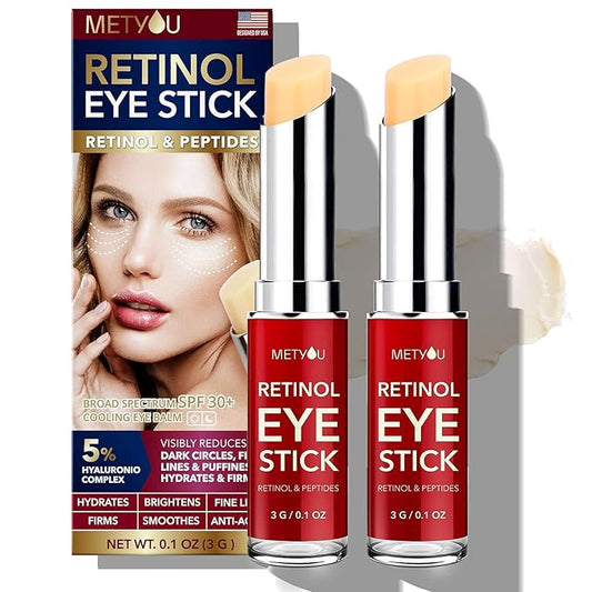 Retinol Under Eye Brightener Stick, Dark Circles Under Eye Treatment for Women with 5% Hyaluronic Acid Complex - Anti Aging Eye Cream for Puffiness and Bags Hydrates, Firms and Brightens Eyes 0.1oz(3g) 2 pack-Velvo Beauty