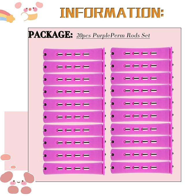 YOROSTAR 20pcs Purple Plastic Perm Rods Set for Natural Hair Cold Wave Rods Hair Rollers for Long Short Women's Hair DIY Hairdressing Tools-Velvo Beauty
