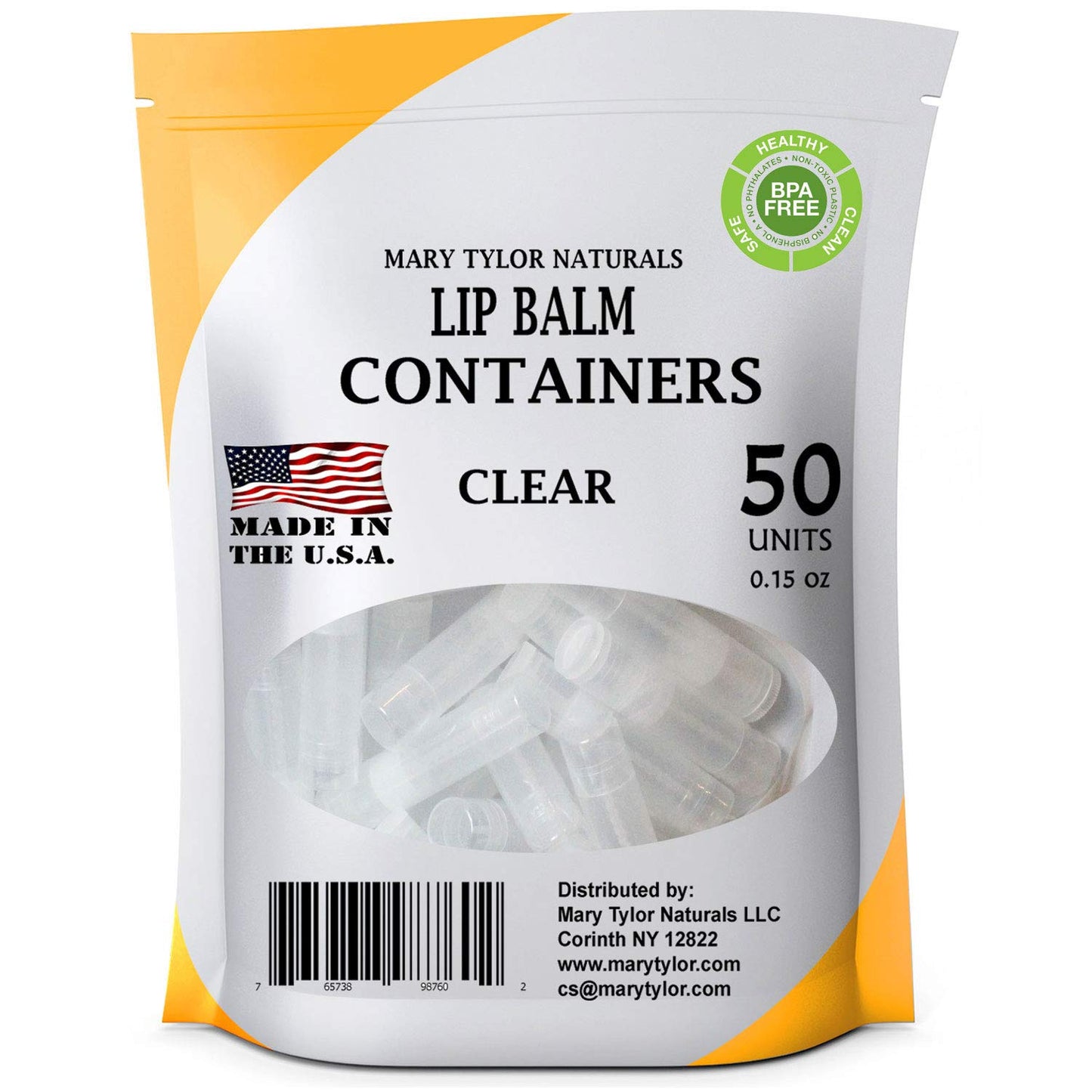 50 Clear Lip Balm Containers Round Tubes, BPA Free, Made in USA, 100% BPA Free, with Clear Caps For DIY Lipstick, homemade Lip Balms by Mary Tylor Naturals-Velvo Beauty