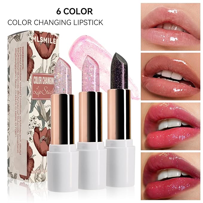 Purple Shimmer Lipstick,Ph Mood Magic Color Changing Lip Balm Plumping Glimmer Glow Lipstick Hydrating Lip Glow Oil Lasting Tinted Lip Balm Moisturizing Lips Care Temperature Jelly Lipstick(5#)-Velvo Beauty