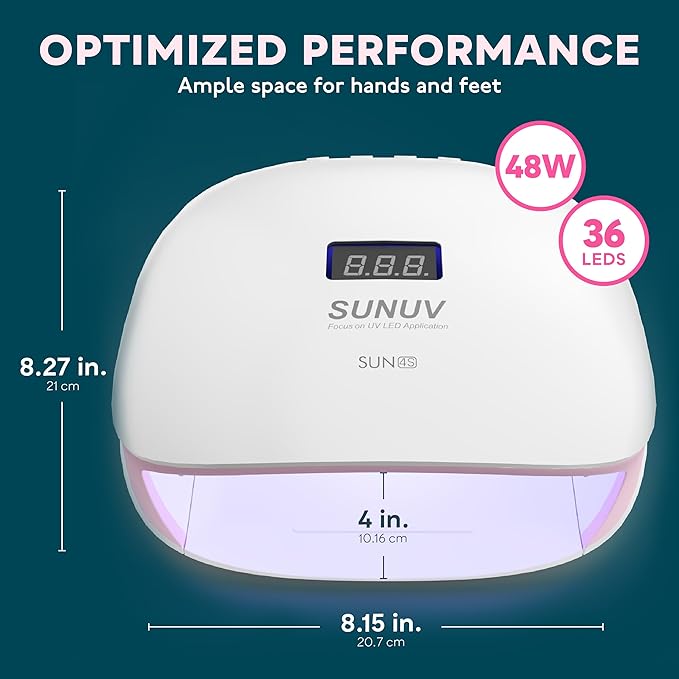 SUNUV LED UV Nail Light, UV Lamp for Gel Nails Polish with 4 Timer Settings, LCD Display Removable Base, SUN4S Pink-Velvo Beauty