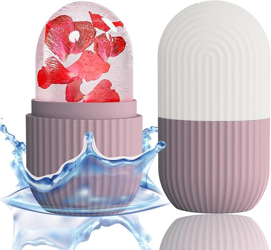 XHJRI Ice Face Roller Massager,Ice Cube Roller for Face, Eyes and Neck Naturally Conditioning and Skin Care,De-Puff Eye Bags,Reduce Migraine Pain,Reusable Massage Silicone Ice Mold (Brown)-Velvo Beauty