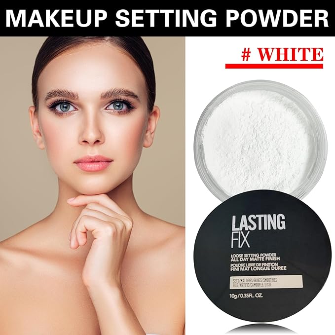 White Setting Powder Translucent Loose Setting Powder Matte Smooth Oil Control Loose Face Powder Waterproof Long Lasting Lightweight Setting Powder Makeup-Velvo Beauty