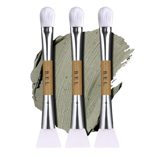 Bare Essentials Living Clay Face Mask Brush (3 Pack, Bamboo) Dual Soft Silicone Face Mask Applicator Brush Tool, Great Facial Essentials, Moisturizer Applicator & Skincare Brush for Facials-Velvo Beauty