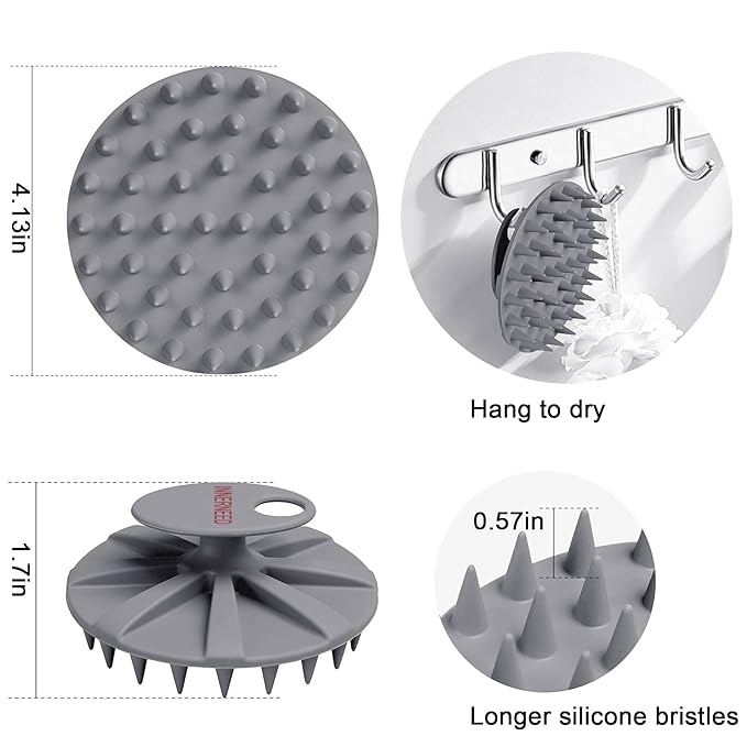 INNERNEED One-Piece Scalp Massager Shampoo Brush, Wet & Dry Scalp Care Head Scrubber Hair Washing, Soft Silicone Bristles, for Hair Growth, Dandruff Removal, Comfortable for All Hair Types (Gray)-Velvo Beauty