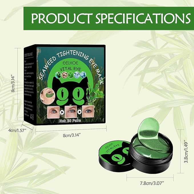 Eye Mask-Seaweed Under Eye Patches with Collagen &Sodium Hyaluronate, Pure Natural Extracts For Wrinkles, Puffy Eyes & Dark Circles, for Youthful Appearance & Reduction of Fine Lines (60 Pcs)-Velvo Beauty