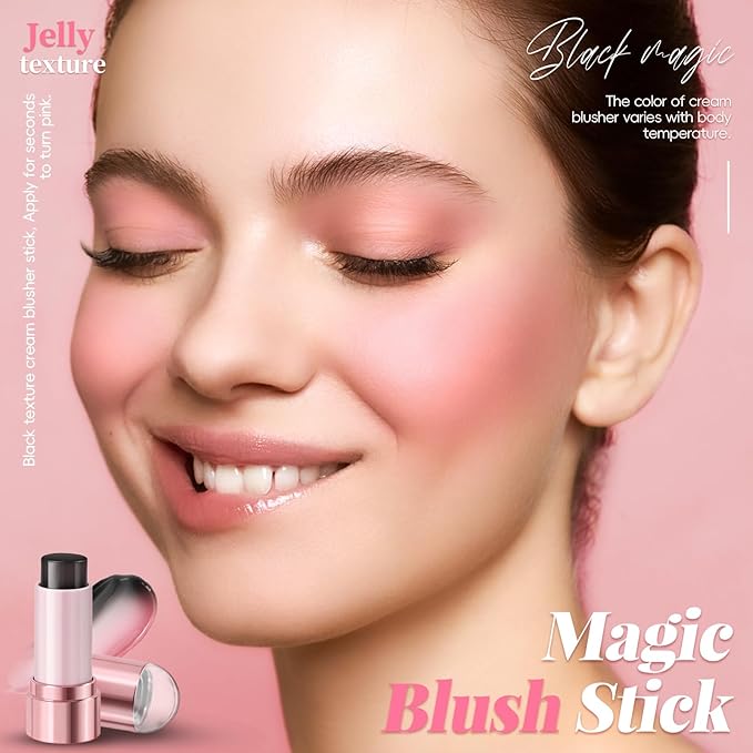 Color Changing Blush Stick for Cheek Lip, Black to Pink Jelly Clear Blush PH Temperature Change Magic Cream Blush Tinted, Lightweight Long Lasting Dewy Natural Glow Makeup for All Skin Tones-Velvo Beauty