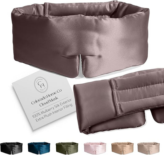 Colorado Home Co Cozy Silk Eye Mask - Blackout, Adjustable for Side Sleepers & Travel, Cloud Eye Covers, Mauve-Velvo Beauty