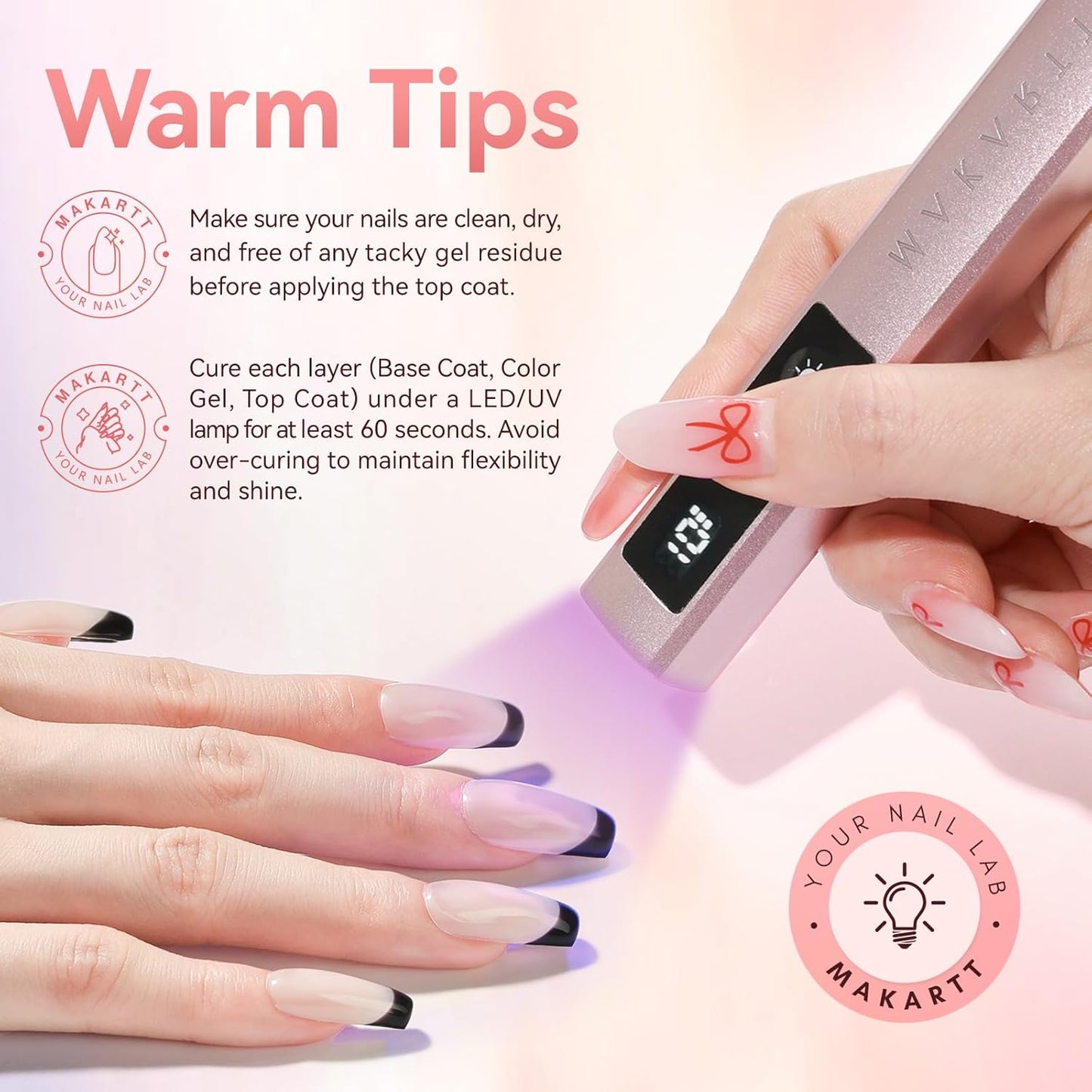 Makartt Gel Top Coat - 2PCS No Wipe Top Coat Gel Nail Polish, Long-Lasting Glossy Finish, Clear Nail Polish, Non-Yellowing, Pink Bottle, Soak Off with UV/LED Lamp, DIY Manicure Gift for Women-Velvo Beauty