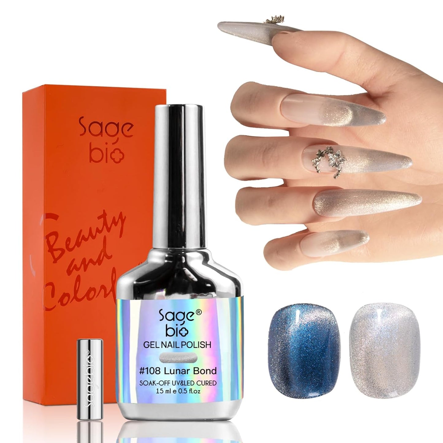 Cat Eye Gel Nail Polish with Magnet Stick, 15ml Magnetic Gel, Create Stunning Cat Eye Effects for DIY Manicures, Long-Lasting, Salon-Quality Finish, Lunar Bond-Velvo Beauty