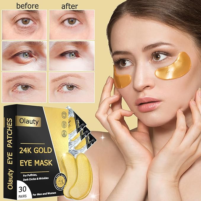 Under Eye Patches (30 Pairs) -24K Gold Eye Masks for Puffy Eyes and Dark Circles Collagen Skin Care Products,Smooth Fine Line, Nourish Skin, Gel Under Eye Patches for Women And Men-Velvo Beauty