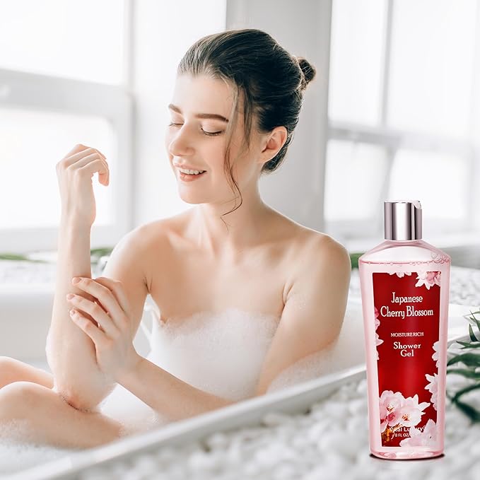 Japanese Cherry Blossom Shower Gel and Body Cream Set - Nourishing and Moisturizing Daily Skincare - 8 fl.oz / 236mL Each, Christmas Gifts for Her and Him (Japanese Cherry Blossom)-Velvo Beauty