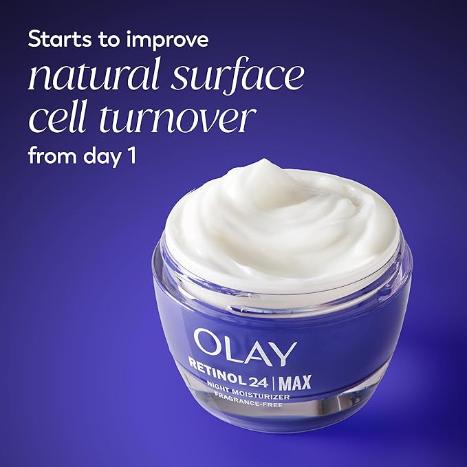 Olay Retinol Face Moisturizer, 24 MAX Anti-Aging Night Cream for Women, Fragrance-Free, Non Greasy - Anti-Wrinkle, Smooth Fine Lines, Tightening, Hydrating Skin Care - Peptides, Glycerin, 1.7 Oz-Velvo Beauty