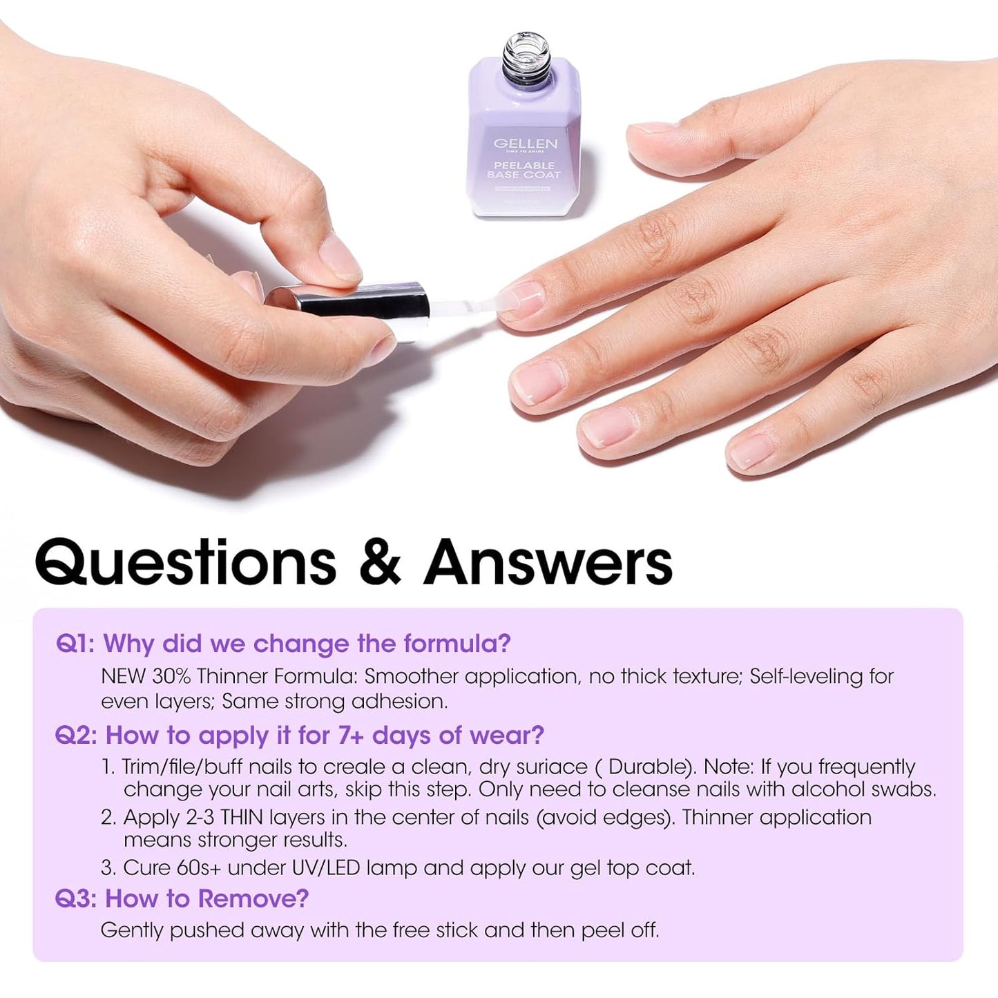 GELLEN Peel Off Gel Base Coat and Top Coat Set, Peelable Base Gel without Soaking, Clear Top Coat Nail Polish, UV LED Lamp Needed, Home DIY Nail Art Manicure Set-Velvo Beauty