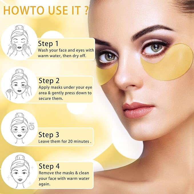 24K Gold Under Eye Patches Gel Eye Pad Hot Cold Eye Mask,Eye Masks Skincare for Removing Dark Circles and Puffiness,Reduce Wrinkles,Eye Bags and Fine Lines (68 Pcs-Velvo Beauty