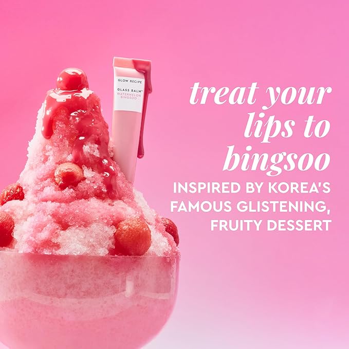 Glow Recipe Glass Balm Lip Treatment - 12Hr Hydrating Lip Balm & Moisturizer with Hyaluronic Acid to Smooth, Plump & Protect from Dryness - Sheer Soft Pink Tint, Watermelon Bingsoo (15 ml)-Velvo Beauty