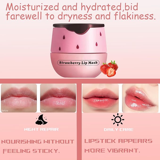 1 PCS Bee Lip Balm Honey Pot, Exfoliating Strawberry Bee Lip Balm Sleeping Lip Mask Overnight with Sticks, Honey Pot Lip Balm Prevention Dry Hydrating and Crack Lip Scrubs-Velvo Beauty