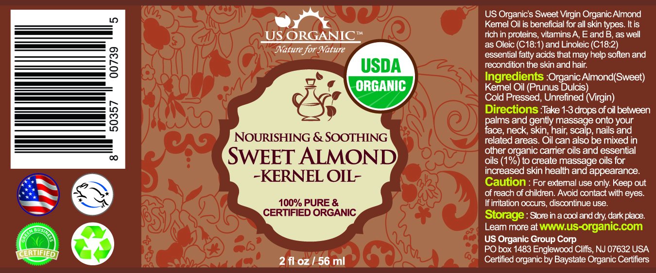 US Organic Sweet Almond Kernel Oil, USDA Certified Organic,100% Pure & Natural, Cold Pressed Virgin, Unrefined in Amber Glass Bottle w/Eyedropper, Sourced from Poland (2 oz (56 ml))-Velvo Beauty