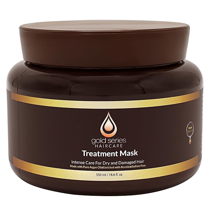 Gold Series Treatment Mask – Deep Hydrating Argan Oil Hair Mask for Dry Damaged, Color Treated and Curly Hair Enriched with Keratin – Sulfate Free Natural Hair Repair Treatment, 18.6oz-Velvo Beauty
