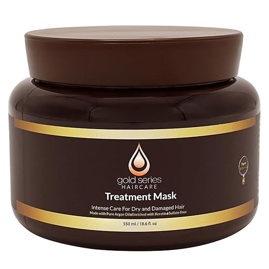 Gold Series Treatment Mask – Deep Hydrating Argan Oil Hair Mask for Dry Damaged, Color Treated and Curly Hair Enriched with Keratin – Sulfate Free Natural Hair Repair Treatment, 18.6oz-Velvo Beauty
