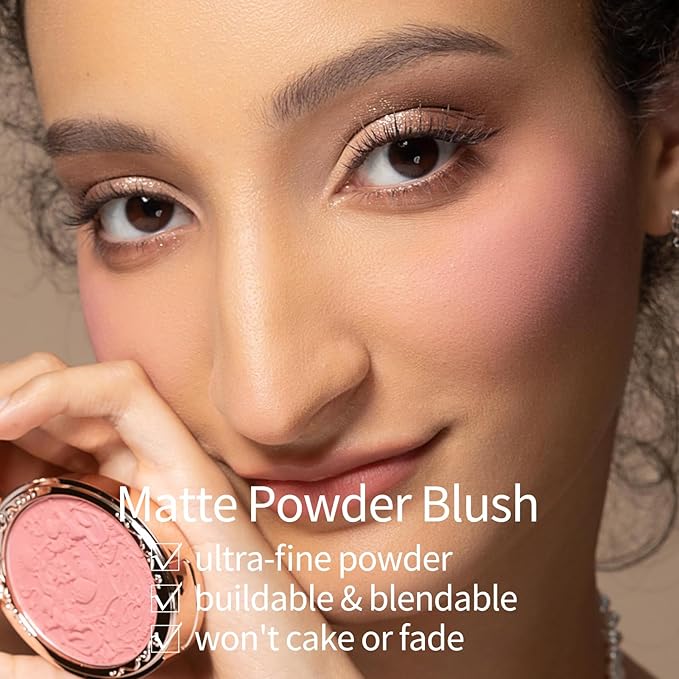 Flower Knows Strawberry Rococo Embossed Blush;Pink Matte Finish;Buildable & Blendable Powder Blush for cheeks,Natural Flush for All Skin Tones(03 Classic Ballet, 5g)-Velvo Beauty