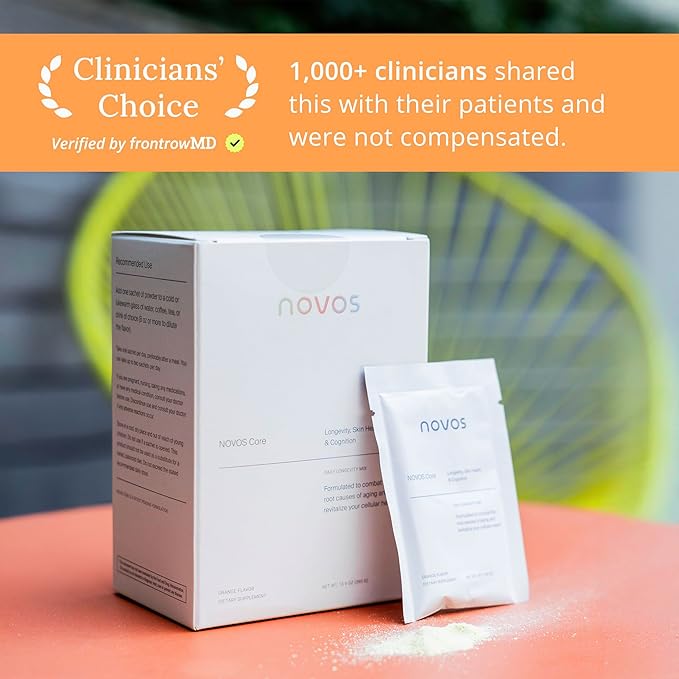 NOVOS Core Longevity Mix, Anti-Aging Supplement, Drink Powder Packet Orange Flavor - Skin Support, Energy, Mood Support, Sleep and Cognition Support - 30 Servings-Velvo Beauty