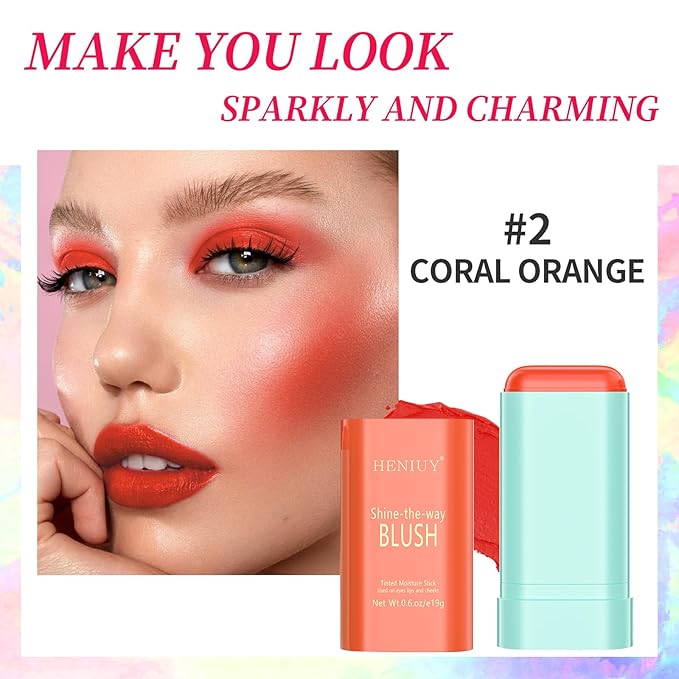 Orange Blush, Multi-Use Blush Stick, Cream Blush for Cheeks, Long Lasting and Waterproof, Natural-Looking Stick Blush for All Skin, Makeup Blush, Coral Orange-Velvo Beauty