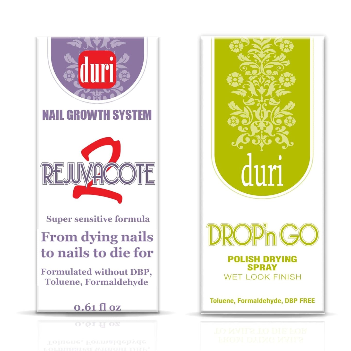 duri Rejuvacote 2 Nail Growth System Base and Top Coat, Drop'n Go Nail Polish Drying Drops - Nails Hardening, Growth, Damage Repair, Chipping, Breaking and Brittle Treatment (0.61 fl.oz) Combo Pack-Velvo Beauty