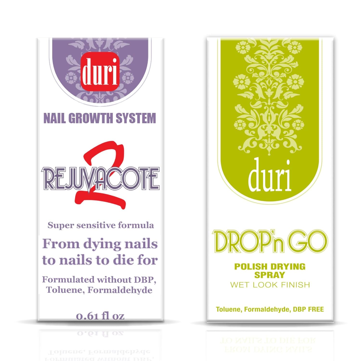duri Rejuvacote 2 Nail Growth System Base and Top Coat, Drop'n Go Nail Polish Drying Drops - Nails Hardening, Growth, Damage Repair, Chipping, Breaking and Brittle Treatment (0.61 fl.oz) Combo Pack-Velvo Beauty