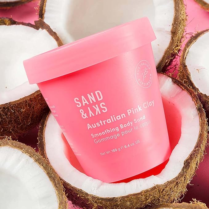 Sand & Sky Australian Pink Clay Exfoliating Body Scrub with Macadamia Oil - Smoothing Shimmer Body Polish for Cellulite Reduction, Helps with Keratosis Pilaris, 6.8 oz-Velvo Beauty