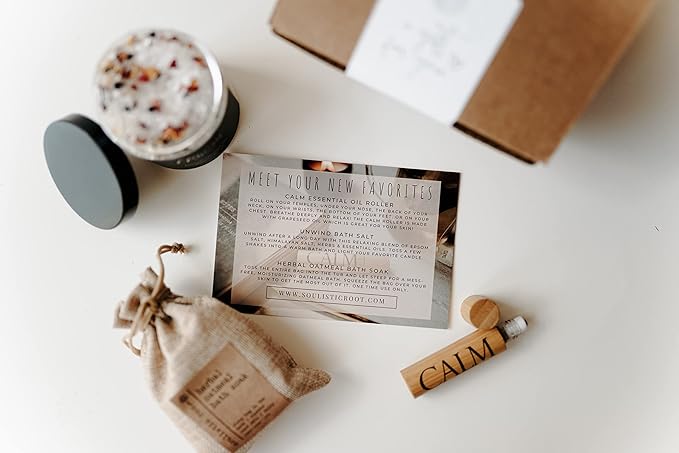 Relaxing Bath Gift Set, Luxury Spa Gifts for Women, Self Care Products for Women and Men, Calm Essential Oil Roller, Oatmeal Lavender Bath Soak & Epsom Salts with Essential Oils-Velvo Beauty