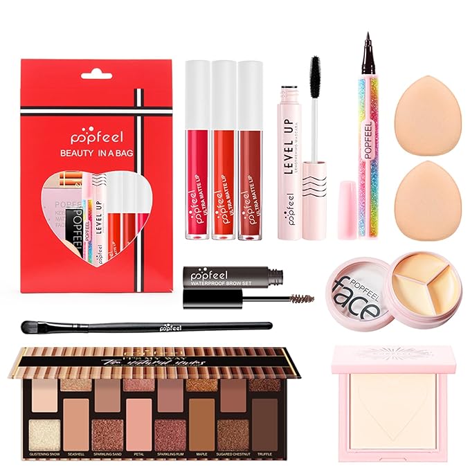 All-in-one Holiday Makeup Gift Set | Full Makeup Kit for Women Multipurpose Essential Bundle Include Eyeshadow Palette Lipstick Blush Concealer Face Powder Eyeliner Mascara Lipgloss Brush-Velvo Beauty