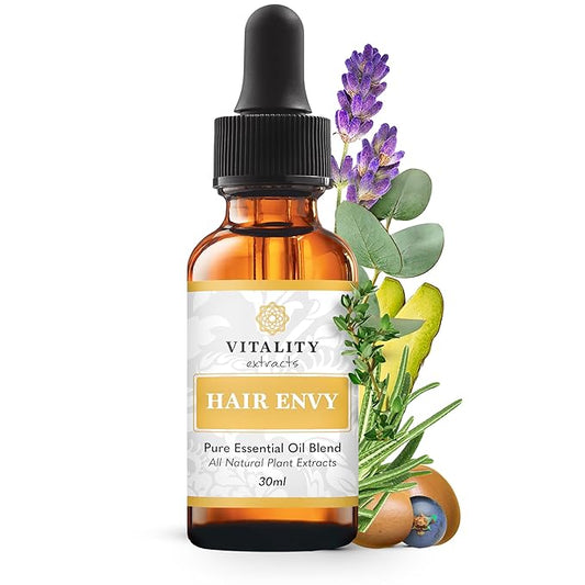 Vitality Extracts Hair Envy - Natural Hair Growth Serum - 100% Pure Essential Oils, 15 Plant Extracts, No Synthetics, No Parabens - Strengthen Hair, Minimize Breakage, Stimulate Follicles-Velvo Beauty