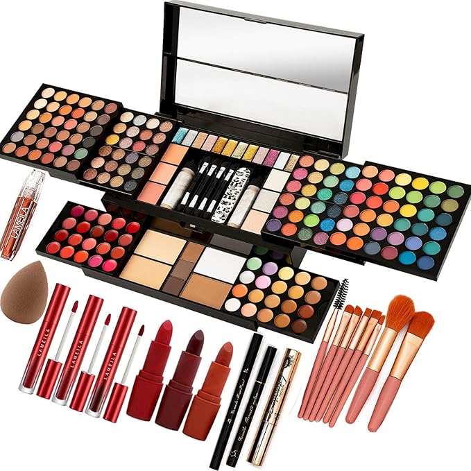 M 187 Colors Professional Makeup Palette - All-in-One Kit With Eye Shadows, Lipsticks, Mascara, Foundations, Blushes, Brow Pencils, Nail File - Makeup Gift Set for Women and Girls-Velvo Beauty