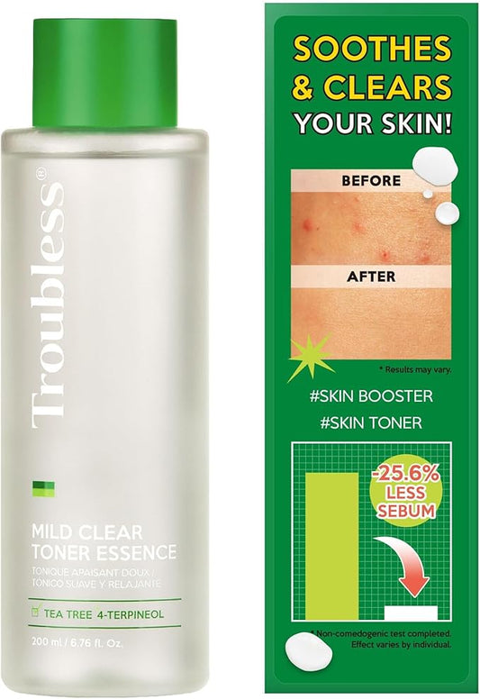 Troubless Mild Clear Toner Essence - Tea Tree Facial Toner for All Skin Types | Hydrating Skin Toner, Daily Skin Care (6.76 fl oz)-Velvo Beauty